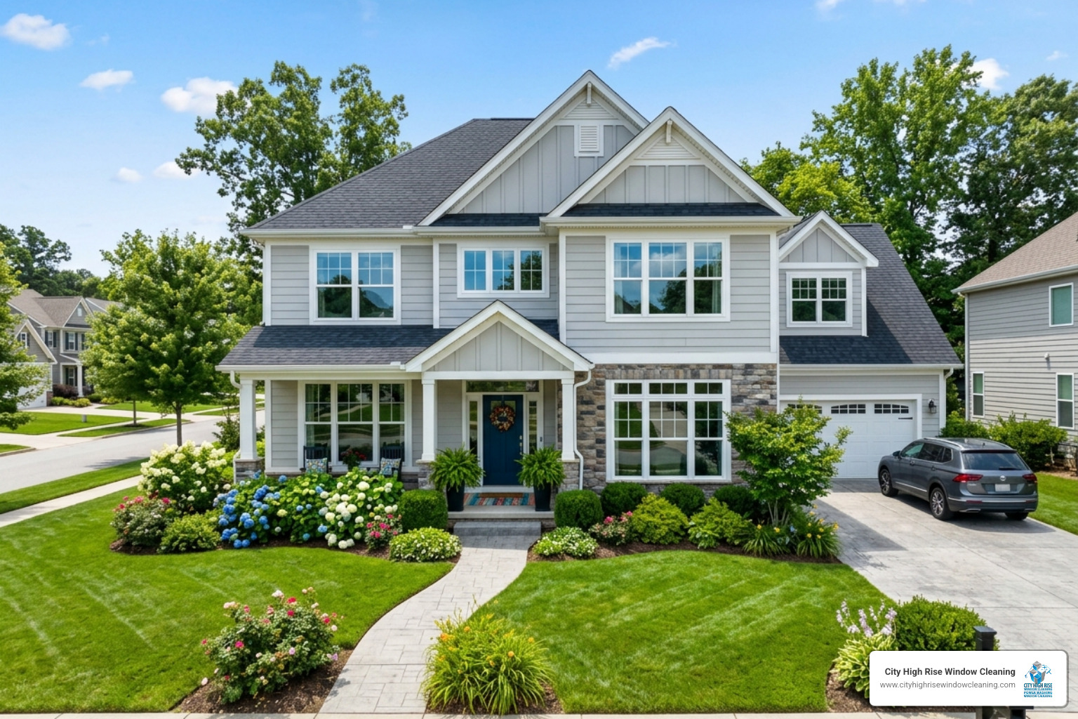 home exterior window cleaning modern house sparkling streak-free windows curb appeal - Home exterior window cleaning